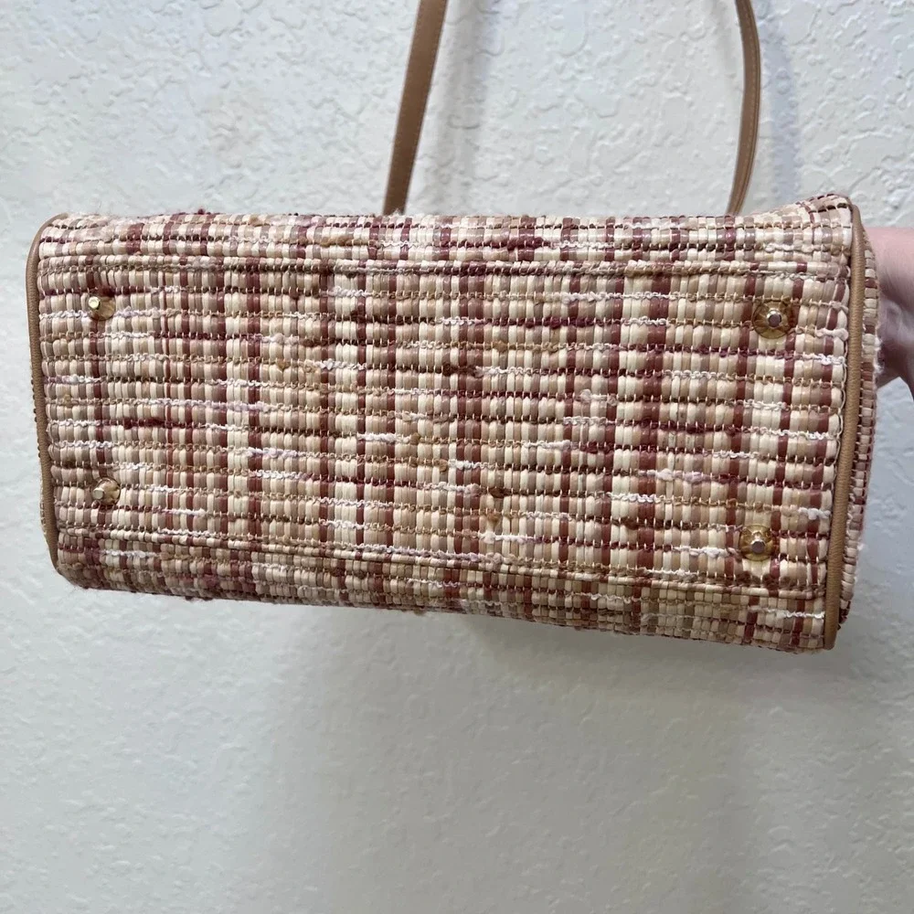 Liz Claiborne Woven Straw Plaid‎ Satchel Handbag Tan Crossbody Bag